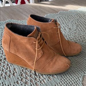 TOMS brown suede wedge bootie